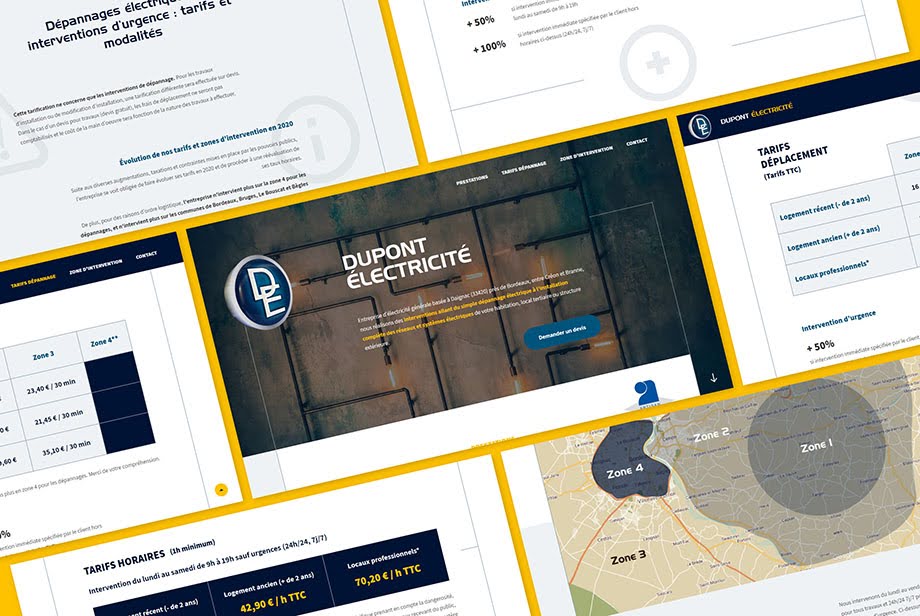 Captures d'écran du site dupontelectricite.fr développé par Kévin PEREZ, développeur web freelance sur La Réunion