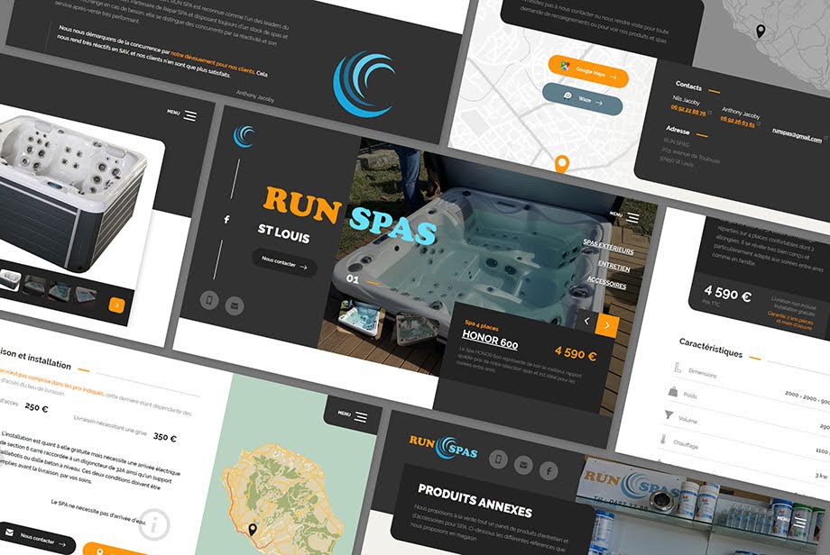 Captures d'écran du site runspas.re développé par Kévin PEREZ, développeur web freelance sur La Réunion